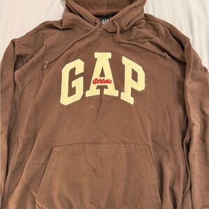 GAP Brown Crewneck Hoodie with Cream & Red Lettering
